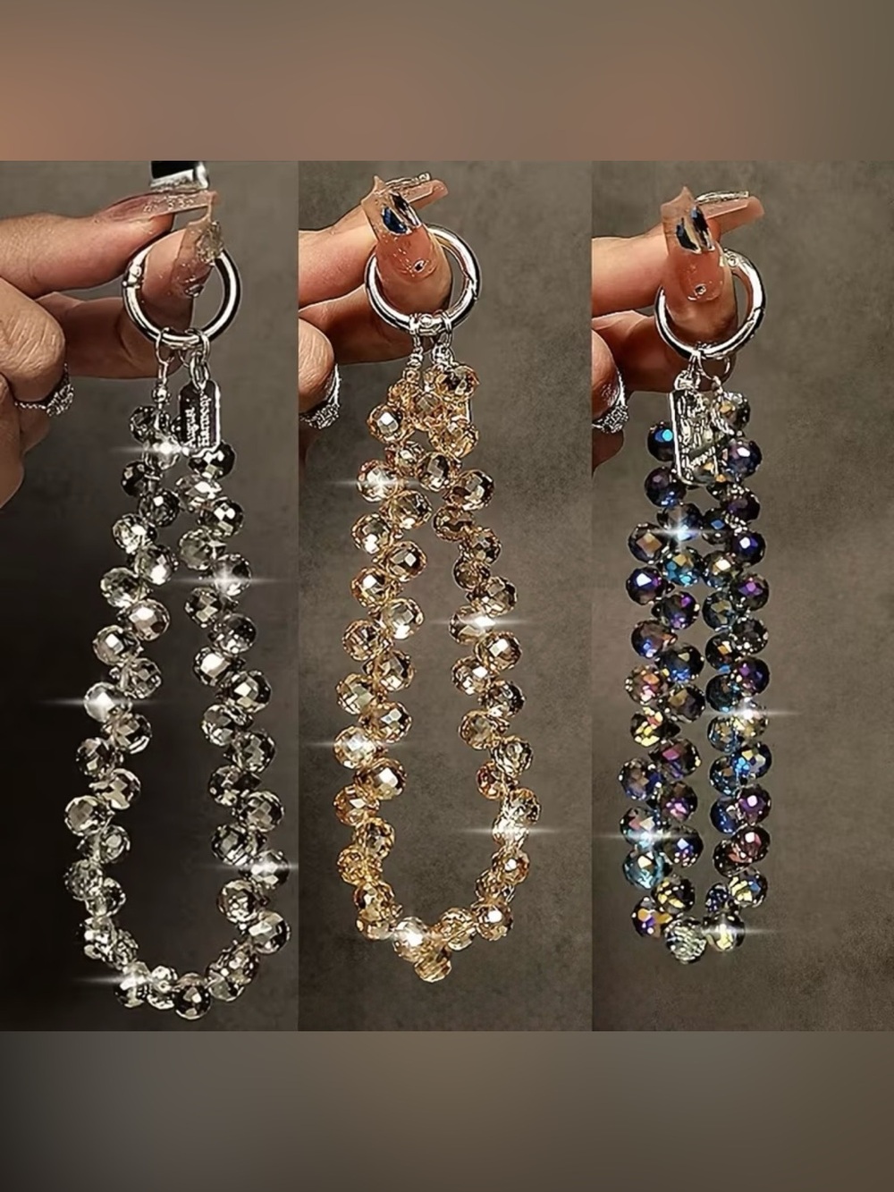 Sparkling Crystal Beaded Keychain Wristlet - Gold, Silver or Aurora pk. 2